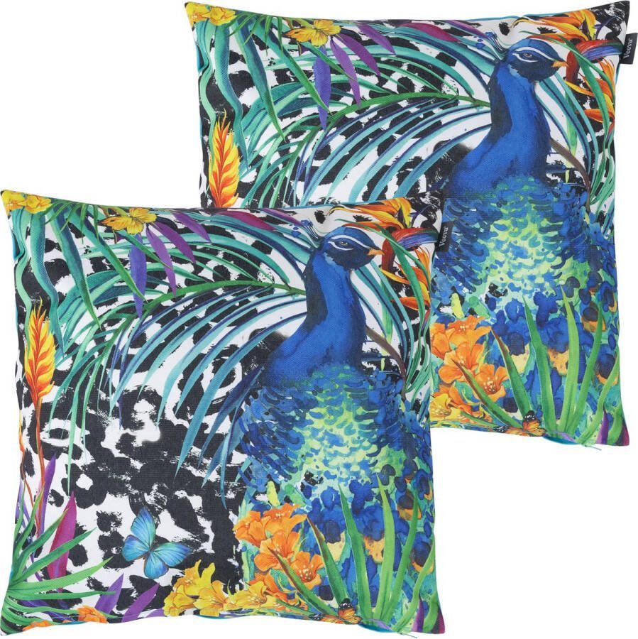 Veeva Outdoor Sierkussen met Vulling Set 2 Stuks 45cm Pauw Binnen Buiten