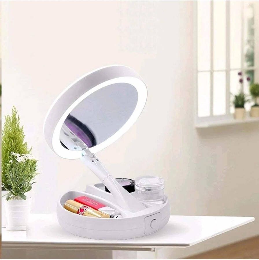 VEFARK LED Verlichte 10x Vergrotende Vouwbare Dubbelzijdige USB Make-up Spiegel