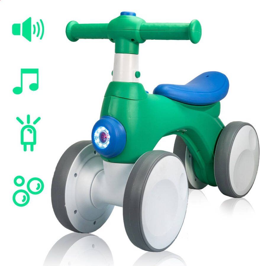 Velaryon Loopfiets 1 jaar Groen Driewieler Met Toeter Muziek licht & Bellenblaas Voor Binnen en Buiten Incl. batterijen en Bellenblaaswater