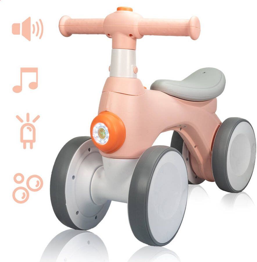 Velaryon Loopfiets 1 jaar Roze Driewieler Met Toeter Muziek licht & Bellenblaas Voor Binnen en Buiten Incl. batterijen en Bellenblaaswater