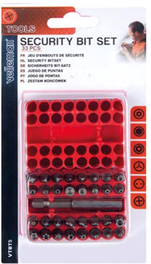 Velleman Security Bitset 33-delig Magnetische Bithouder 10.7 X 3.5 X 20.5cm Rood Abs