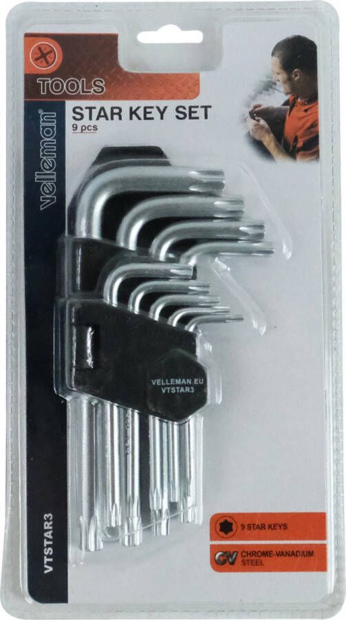 Velleman Sleutelset 9-delig Torx chroom-vanadiumstaal (crv) 7 X 2.5 X 14cm L-vorm Grijs Chroom