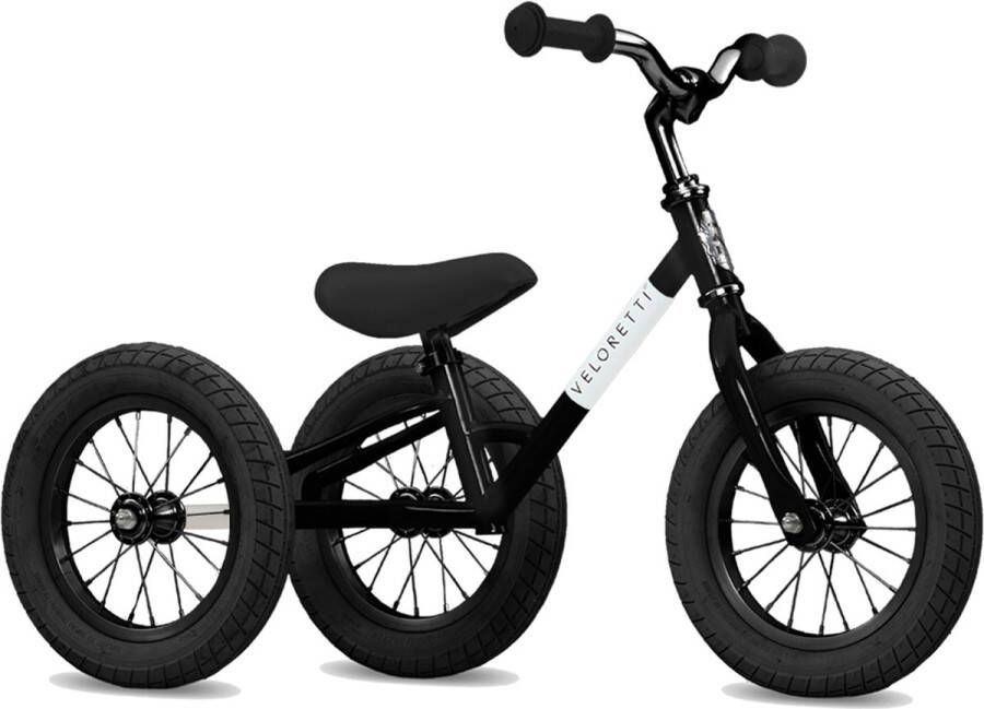 Veloretti Driewieler 2 in 1 Loopfiets met zijwieltjes 1.5 t m 4 jaar 12 inch Zwart