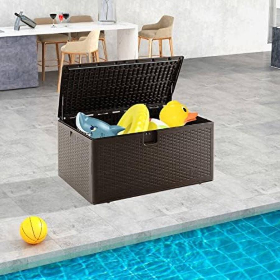 Velox Opbergbox tuinkussenbox waterdicht Tuinkussenbox waterdicht Kussenbox voor buiten 127 x 67 x 65 cm Bruin 454 L
