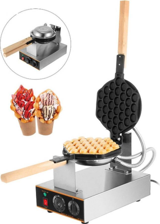 Velox Professionele Bubbel Wafelijzer Wafelmaker Bubble Waffle 180° draaien 1400W RVS