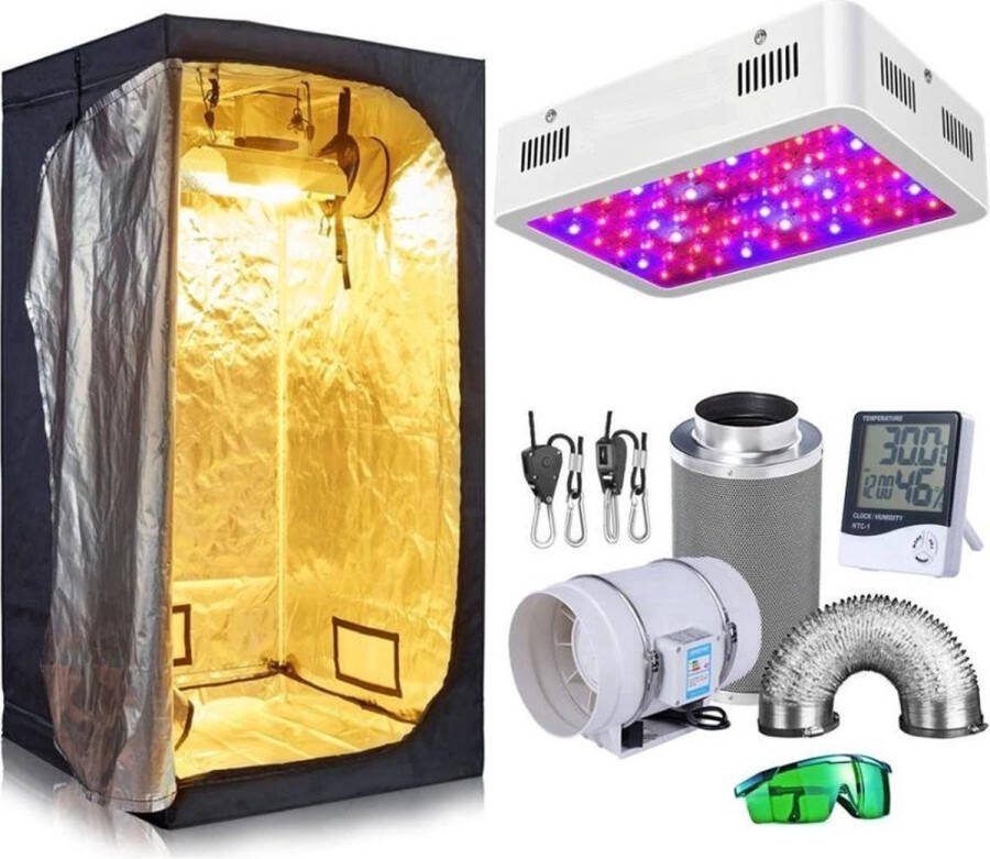 Velox Professionele Kweekset 100x100x200cm Kweektent Dubbele bodem Snelle Groei Hoge kwaliteit 1000W Groeilamp LED Complete Kweekset Zwart