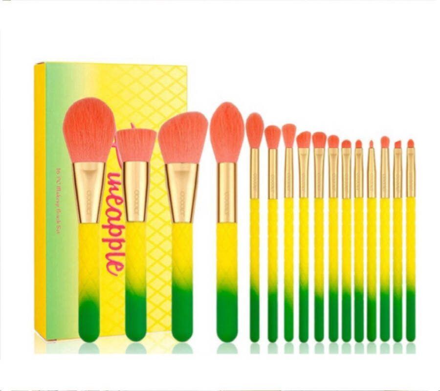 Velox Professionele make up kwasten set 16 delig Met foundation kwast Met poeder kwast Met oogschaduw kwast Ananas Vegan