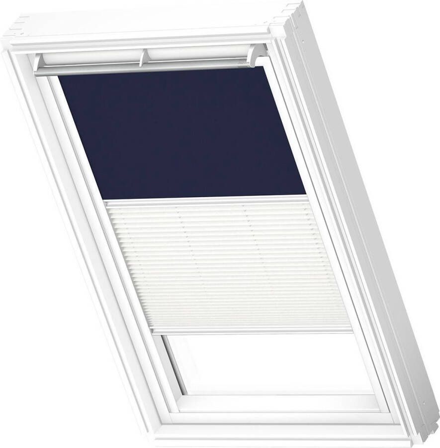 VELUX Manueel Duo Verduisterend Rolgordijn White Line Dfd Mk06 1100swlg Donkerblauw Wit