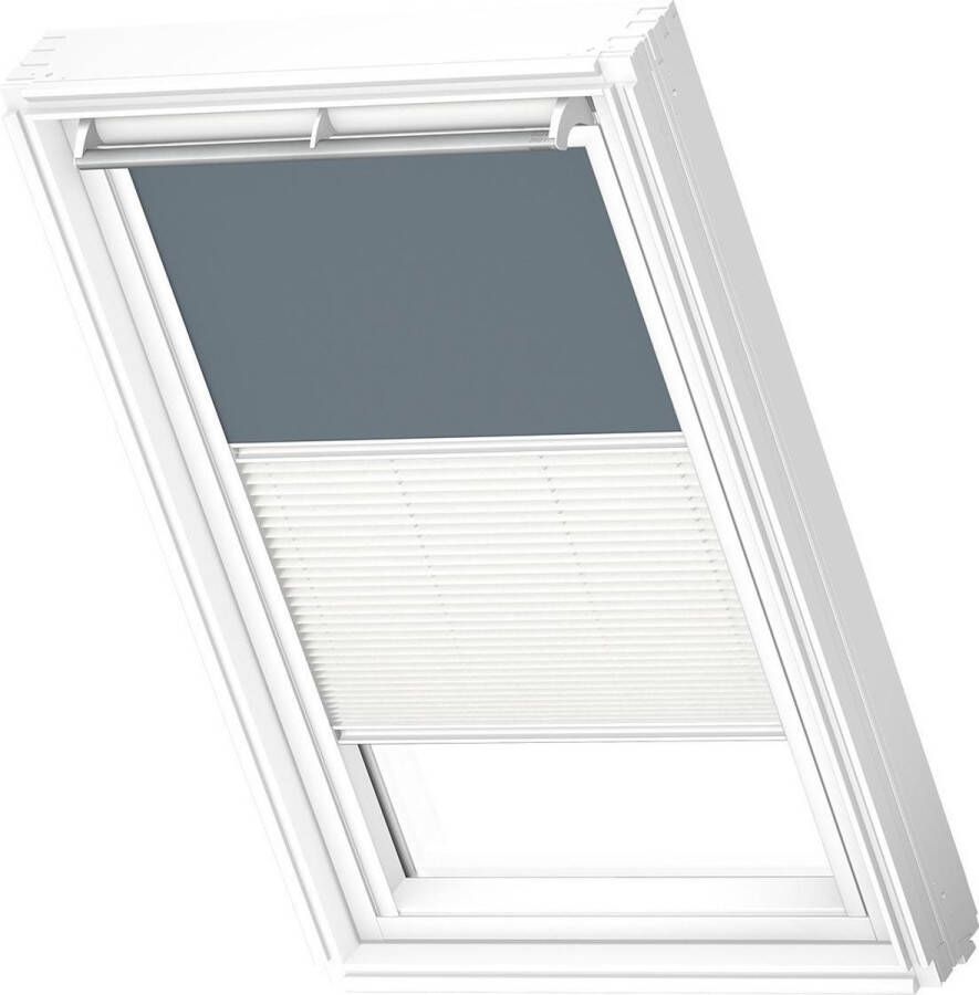 VELUX Manueel Duo Verduisterend Rolgordijn White Line Dfd Mk08 4581swl Petrol Blauw Wit