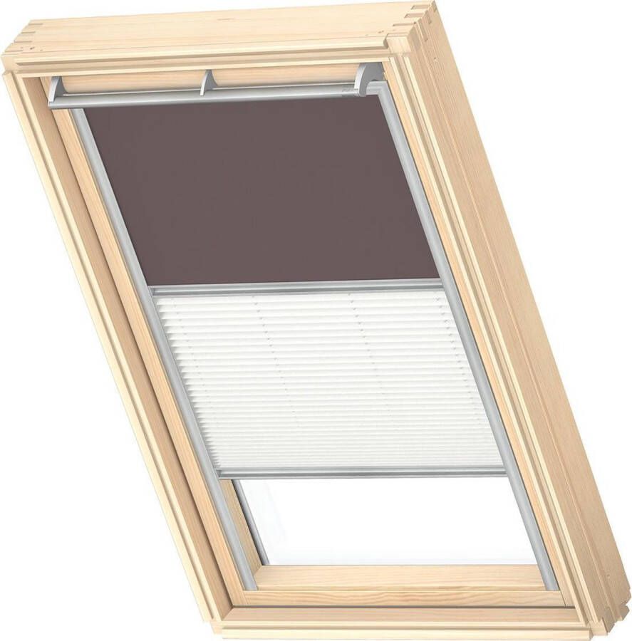 VELUX Origineel Verduisterend Rolgordijn Plus Plissé (DFD) Zilveren Kozijn MK06 Taupe