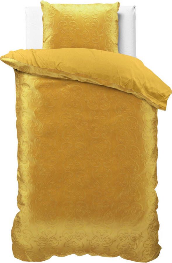 Velvet Fluweel zachte dekbedovertrek embossed goud eenpersoons (140x200 220) luxe uitstraling handige drukknopsluiting