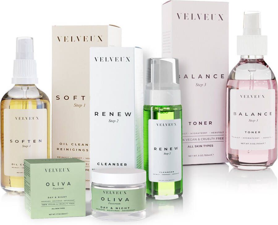 Velveux 4 Step Skincare Routine Gezichtscrème als Moisturizer face wash gezichtscreme korean skincare set Toner Cleanser Kerstcadeau vrouwen