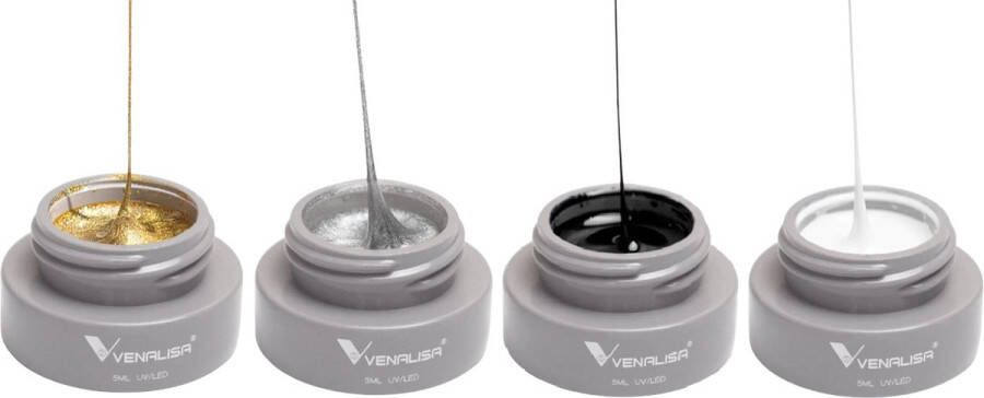 Venalisa Spider UV Gel Set 20 gram (4x 5 gram) Goud Zilver Zwart Wit Gel Liner Nail Art Spidergel Liner Gel Gellak Nagellak