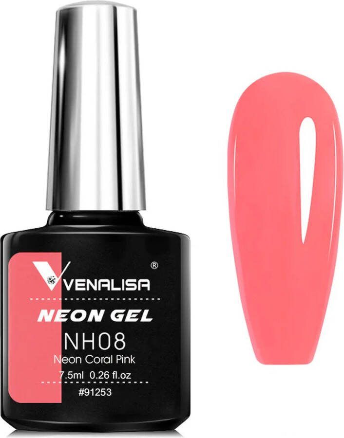 Venalisa UV Gellak Perzik Neon 7.5 ml Gellak Neon Gellac Neon Gellak Neon Perzik Roze Gellak Fluo Gellak Fluoriserend Gellak Felle Kleuren Gellak Peach Gellak Kleuren Gellak Nagellak