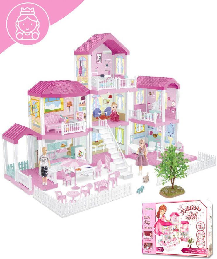 Venditoy Poppenhuis Poppen Huis Dollhouse Speelgoed Spelen met poppen Met Meubels Geen Houten Poppenhuis