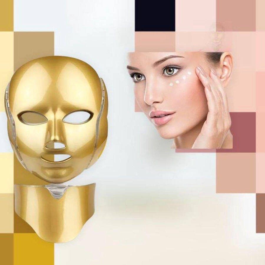 O'melon O melon 7 in 1 LED Gezichtsmasker Machine – Huidverjongingsapparaat Lichttherapielamp – Anti Rimpels Acne & Puistjes – Goud