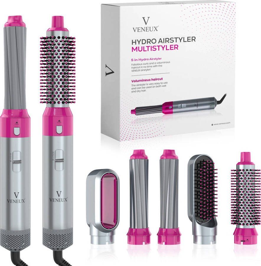 VENEUX Föhnborstel Airstyler Krulborstel Krultangen 5 in 1 Multistyler Grijs