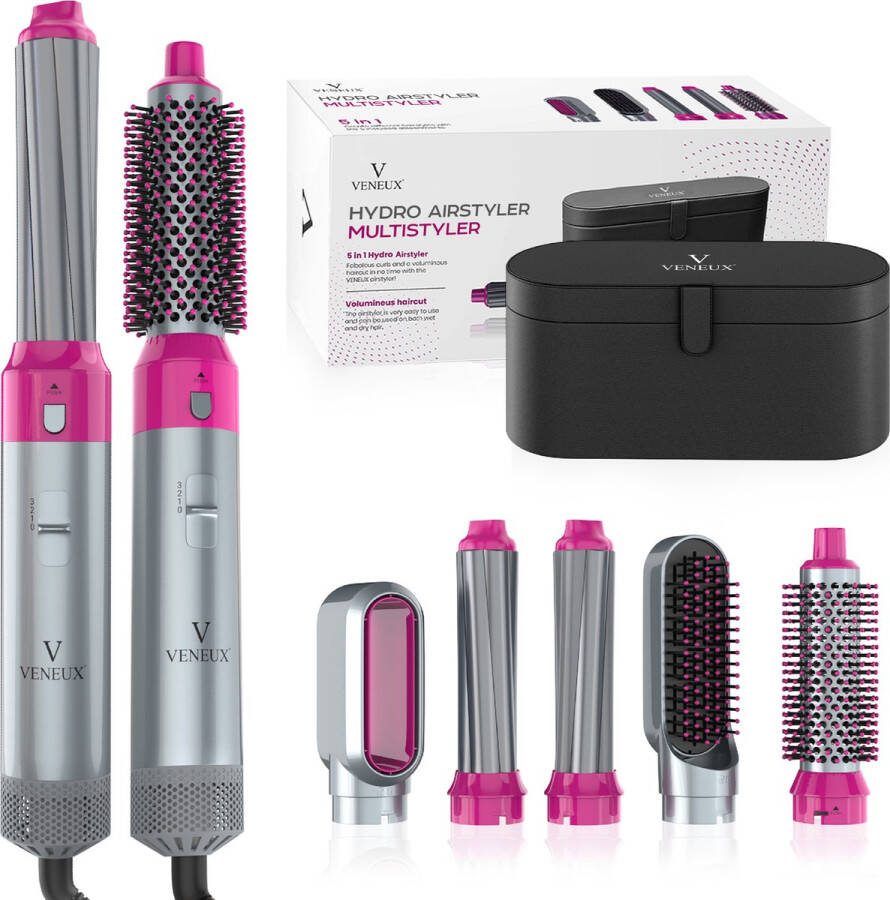VENEUX Föhnborstel Airstyler Krulborstel Krultangen 5 in 1 Multistyler Met Opbergcase Grijs