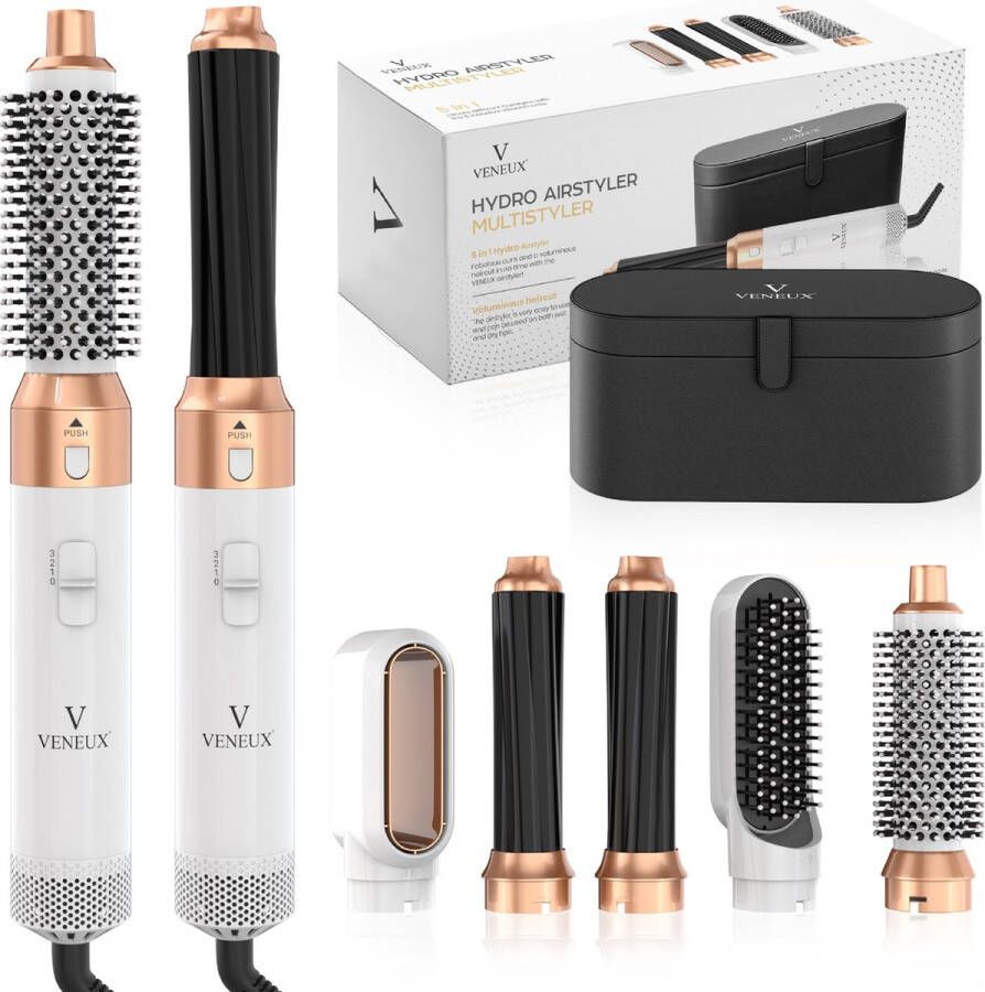 VENEUX Föhnborstel Airstyler Krulborstel Krultangen 5 in 1 Multistyler Met Opbergcase Wit