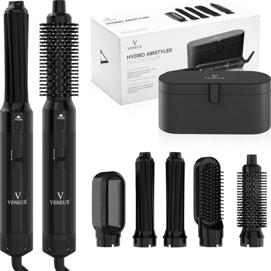 VENEUX Föhnborstel Airstyler Krulborstel Krultangen 5 in 1 Multistyler Met Opbergcase Zwart