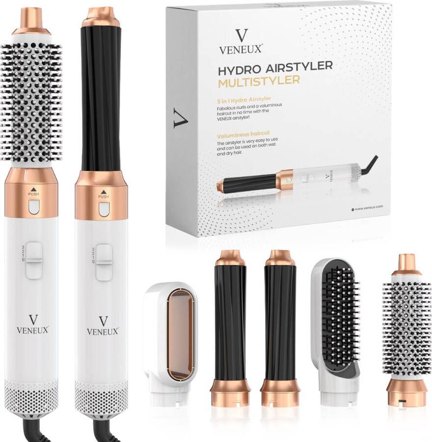 VENEUX Föhnborstel Airstyler Krulborstel Krultangen 5 in 1 Multistyler Wit