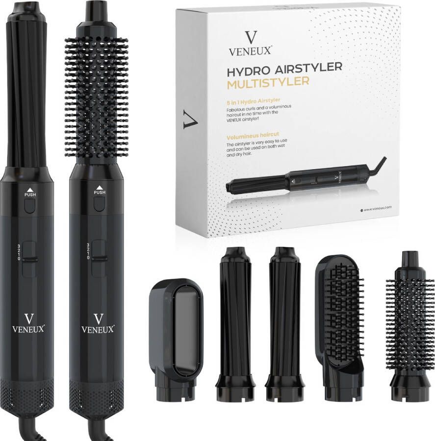 VENEUX Föhnborstel Airstyler Krulborstel Krultangen 5 in 1 Multistyler Zwart