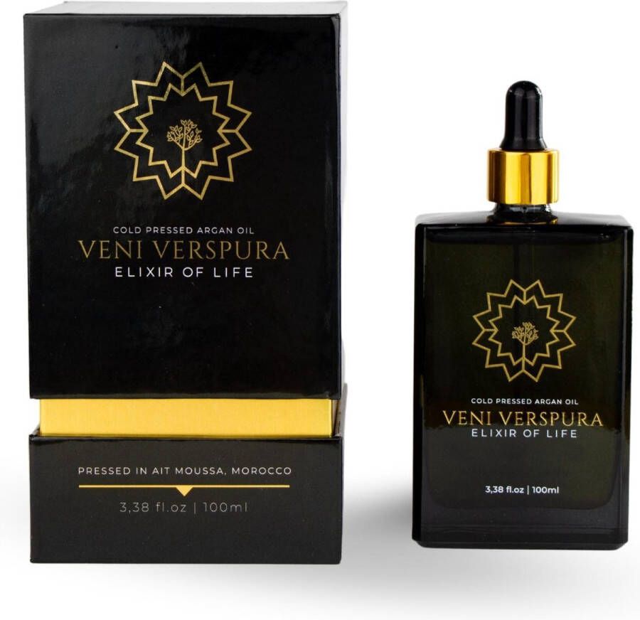 Veni Verspura Elixir of Life 100ml Arganolie Puur & Koudgeperst Voor gezicht huid en haar Hydraterend Bio & Vegan Vitamine E voor droge huid Lichaamsolie Huidolie Haarolie Argan