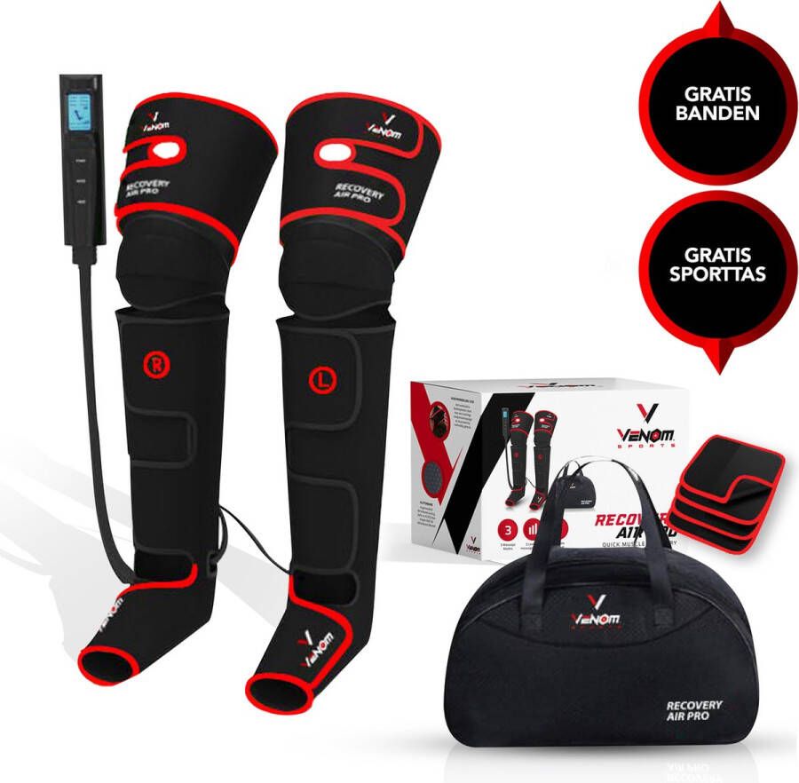 Venom Sports Air Pro Recovery – Beenmassage & Voetmassage Apparaat – Recovery Boots – Massageapparaat voor Bloedcirculatie – Bloedsomloop – Cellulitis – 3 massage standen – Warmteband – Rip-Stop Materiaal – Vermoeide benen Rood