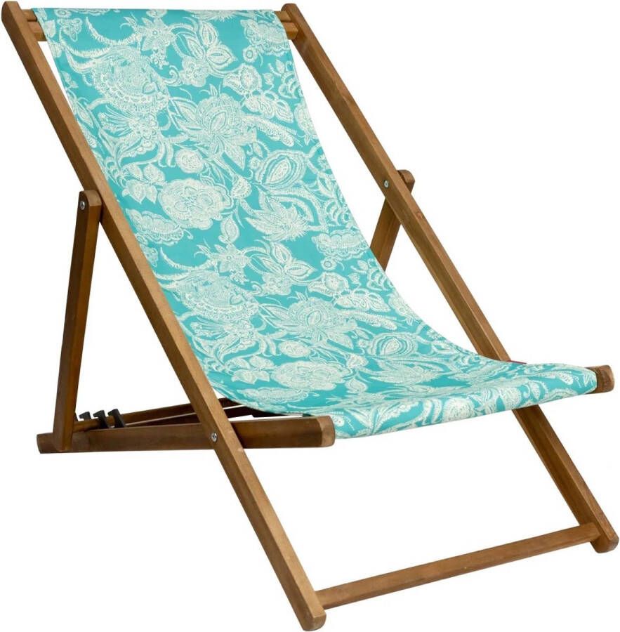 Vent de Bohème Houten Strandstoel Jasmin Turquoise Ligstoel Tuinstoel Acaciahout met vier verstelbare rugleuning posities