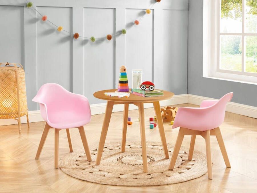 Vente-unique Set van kindertafel LOULOUNE + 2 stoelen POUPINETTE Naturel en roze L 60 cm x H 51 cm x D 60 cm