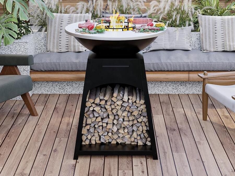 Vente-unique Barbecue plancha vuurkorf van staal L81 x B81 x D96 cm Zwart CORVERA L 81 cm x H 96.1 cm x D 81 cm