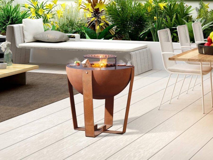 Vente-unique Vuurkorf barbecue en plancha 3 in 1 van staal Corten L70 x H80 x D70 cm GREZIO L 70 cm x H 80 cm x D 70 cm