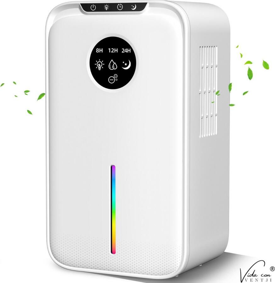 Ventji Vida con Luchtontvochtiger Dehumidifier Luchtreiniger Luchtzuiveraar Wasgoed droogt sneller Ontvochtigt 1200 ML per dag Inclusief afvoerslang Nieuwste model