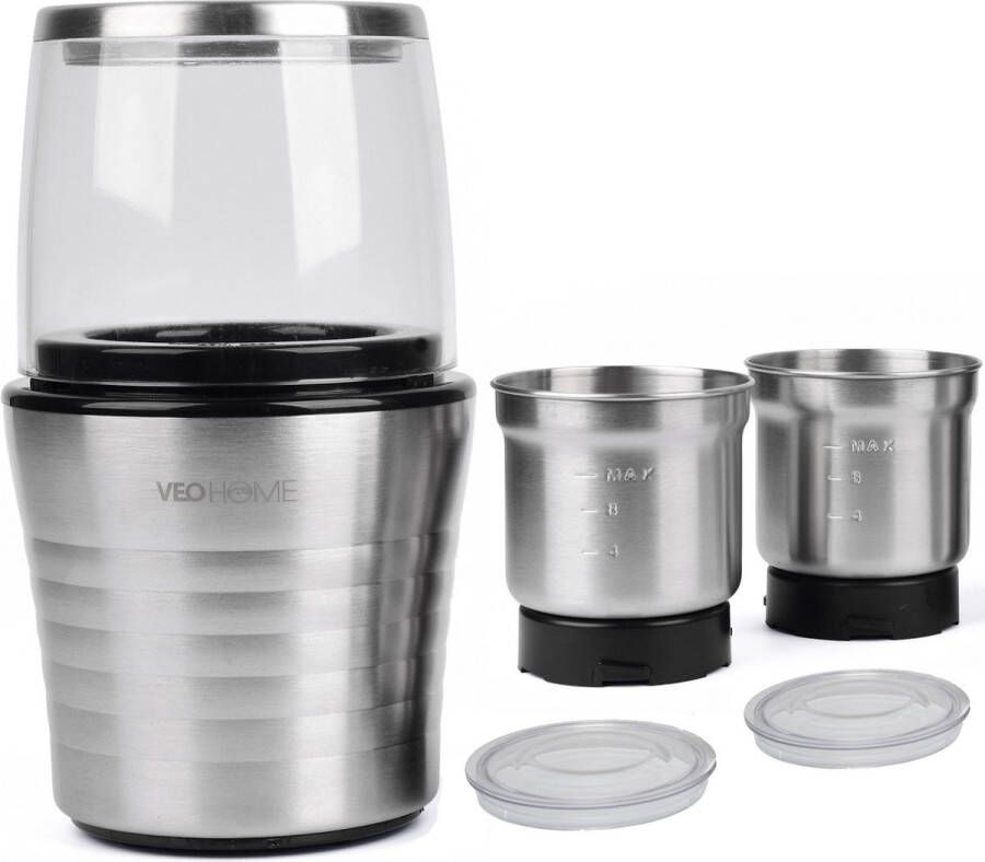 VeoHome elektrische koffiemolen en blender molen en hakmachine voor koffiebonen lijnzaad specerijen kruiden en groenten roestvrij staal
