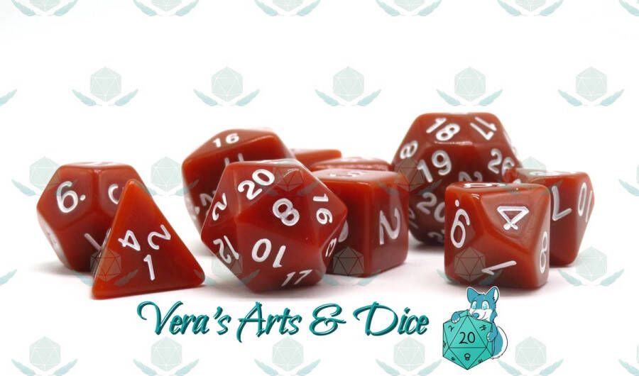 Vera's Arts & Dice 10 Piece Desert Rock Polyset Dice Plus Dobbelstenen Set Van 10 Stuks (extra D10 D24 D30) Bruin en Witte Cijfers Polydice D&D Rollenspellen Dobbelstenen Dungeons and Dragons Zwarte Velvet Dice Bag