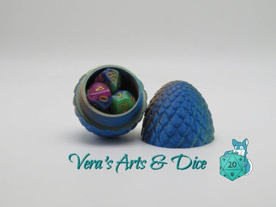 Vera's Arts & Dice Blauw en Oranje en Groen Draken Ei met Surprise Dobbelstenen Set 3D Print Mystery Dragon Egg Triple Colour FIlament