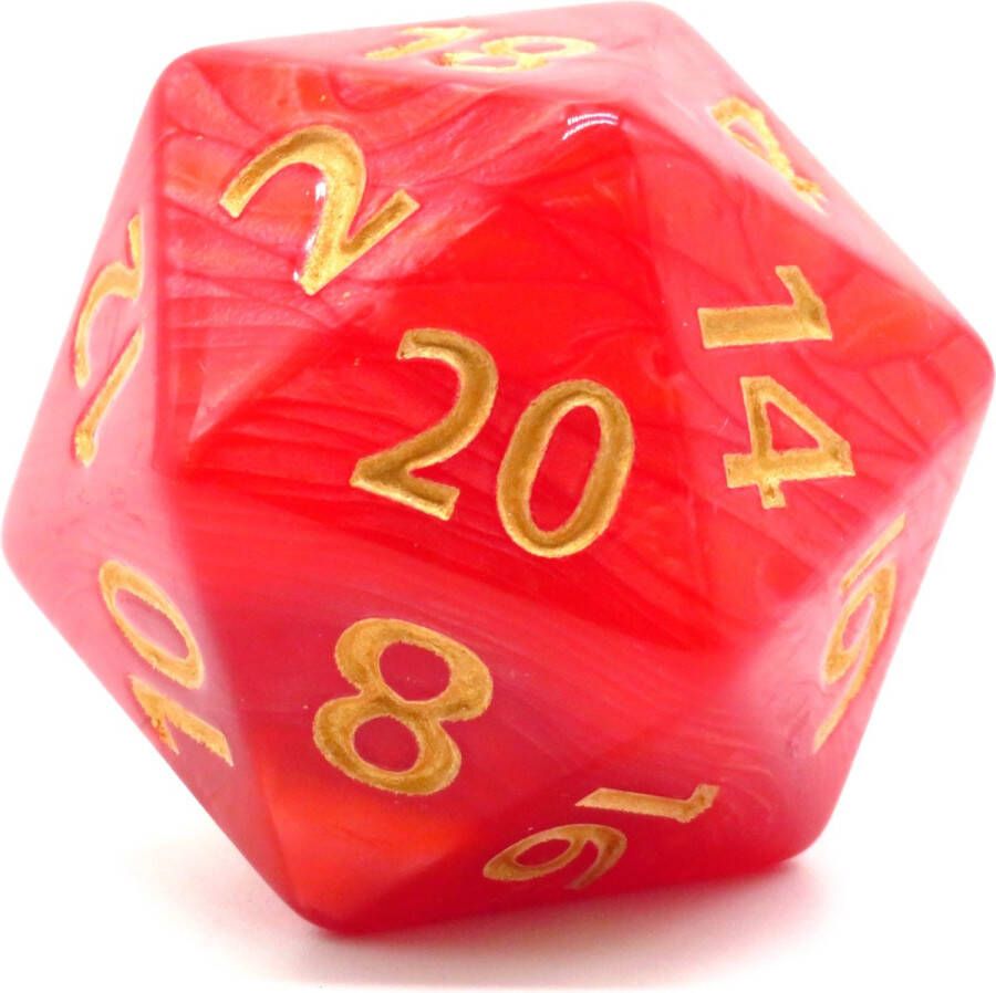 Vera's Arts & Dice Chonk D20 Red Pearl Parelmoer Rood met Goud 40 mm D20 D&D Dobbelsteen 20-Zijdige Dobbelsteen Dobbelstenen Collectie RPGs Dungeons and Dragons Twintigzijdige Dobbelsteen