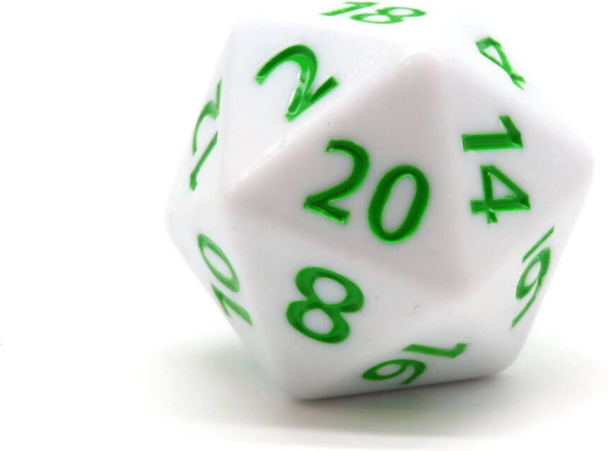 Vera's Arts & Dice Chonk D20 White Green Wit met Groene Nummers 40 mm D20 D&D Dobbelsteen 20-Zijdige Dobbelsteen Dobbelstenen Collectie RPGs Dungeons and Dragons Twintigzijdige Dobbelsteen