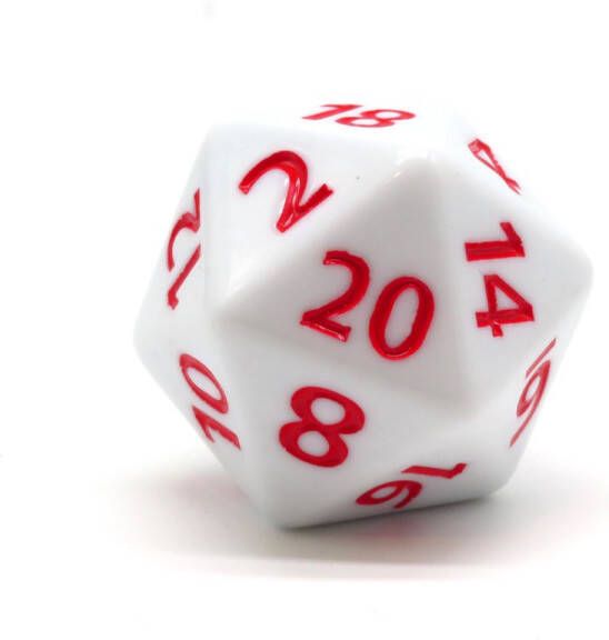 Vera's Arts & Dice Chonk D20 White Red Wit met Rode Nummers 40 mm D20 D&D Dobbelsteen 20-Zijdige Dobbelsteen Dobbelstenen Collectie RPGs Dungeons and Dragons Twintigzijdige Dobbelsteen