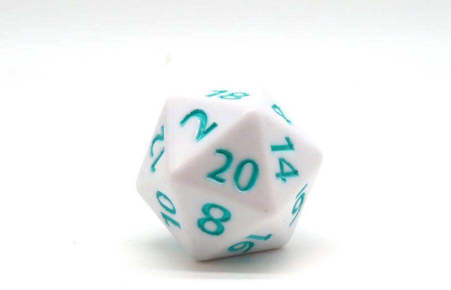 Vera's Arts & Dice Chonk D20 White Teal Wit met Turquoise Nummers Blauw Groen 40 mm D20 D&D Dobbelsteen 20-Zijdige Dobbelsteen Dobbelstenen Collectie RPGs Dungeons and Dragons Twintigzijdige Dobbelsteen