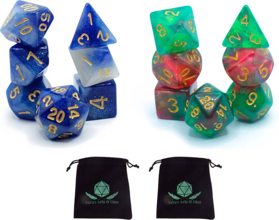 Vera's Arts & Dice Christmas Package Dobbelstenen Sets 2 Dice Sets D&D en RPGs Kerstmis Set |Plus Dice Bag