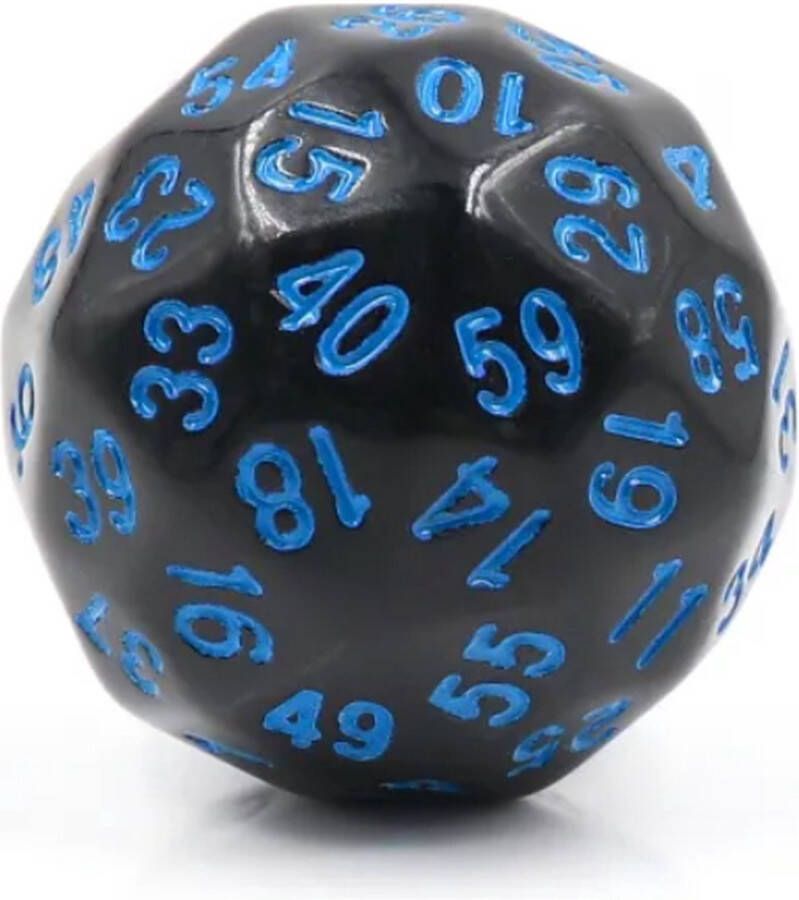 Vera's Arts & Dice D60 Black Blue Zwart met Blauwe Nummers D Zestig D Sixty D&D Dobbelsteen 60-Zijdige Dobbelsteen Dobbelstenen Collectie RPGs Dungeons and Dragons