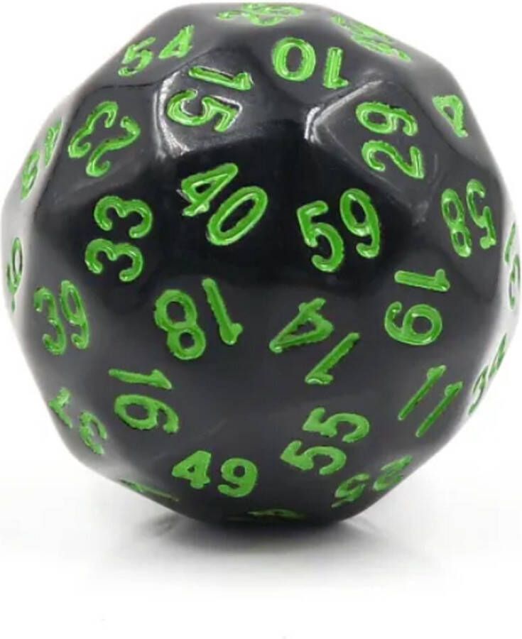 Vera's Arts & Dice D60 Black Green Zwart met Groene Nummers D Zestig D Sixty D&D Dobbelsteen 60-Zijdige Dobbelsteen Dobbelstenen Collectie RPGs Dungeons and Dragons