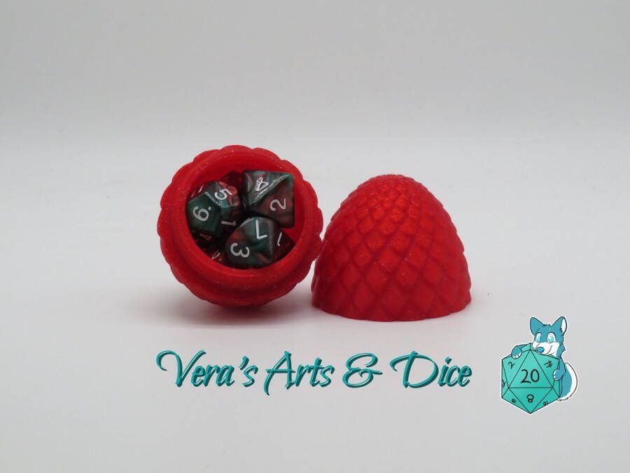 Vera's Arts & Dice Fel Rood met Glitters Draken Ei met Surprise Dobbelstenen Set 3D Print Mystery Dragon Egg Glitter Filament