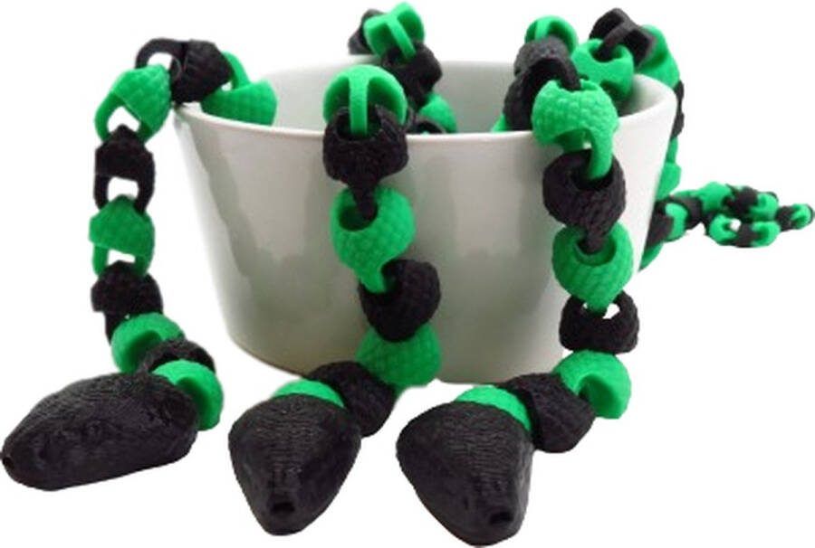 Vera's Arts & Dice Fidget Toy Slang Zwart Groen 3D Print Handgemaakt Articulated Snake Gelede Gewrichten Slang Huisdier Fidget Speelgoed