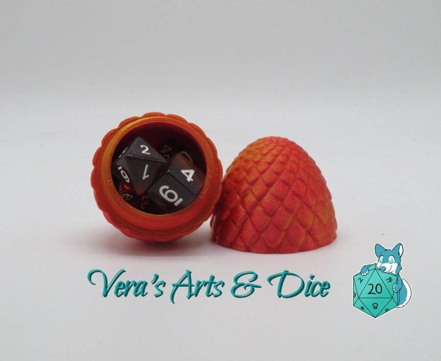 Vera's Arts & Dice Goud en Rood Draken Ei met Surprise Dobbelstenen Set 3D Print Mystery Dragon Egg Dual Colour Filament