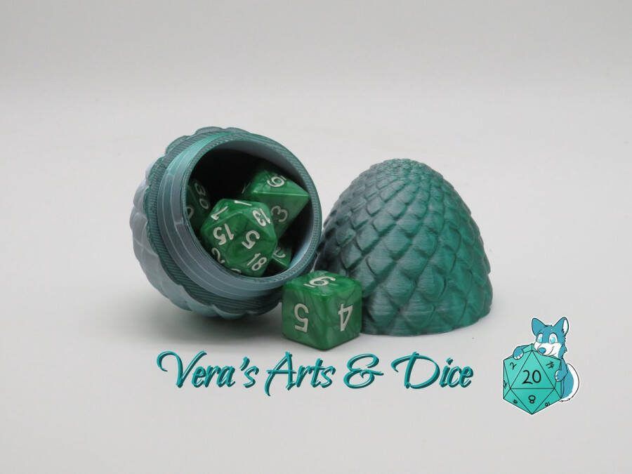 Vera's Arts & Dice Groen Zilver Draken Ei met Surprise Dobbelstenen Set 3D Print Mystery Dragon Egg Dual Colour