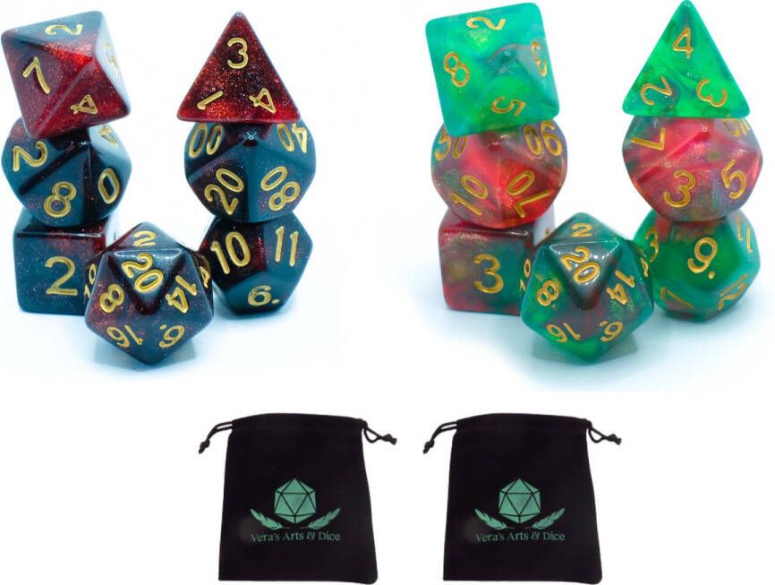 Vera's Arts & Dice Halloween Package Dobbelstenen Sets 2 Dice Sets D&D en RPGs Plus Dice Bag