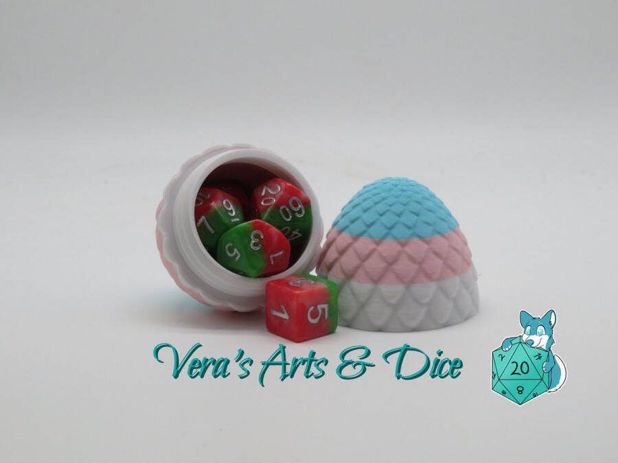 Vera's Arts & Dice Licht Blauw Licht Roze en Wit Draken Ei met Surprise Dobbelstenen Set 3D Print Mystery Dragon Egg Transgender Cadeau's