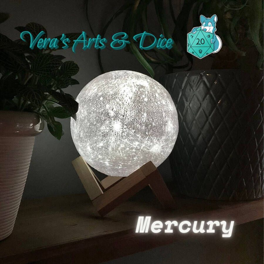 Vera's Arts & Dice Mercurius Lamp 16 Verschillende Kleuren Planeet Lampen LED Lamp Oplaadbaar Dimbaar Stroboscoop Effect Mogelijk Aanraak Gevoelig Afstandsbediening 3D Print Handmade Lampen Sfeerverlichting Slaapkamer Woonkamer